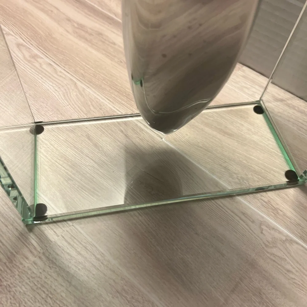 EUC~Vintage Lisa Mori Polished Cast Aluminum and Box Glass Twisted Tornado Vase.